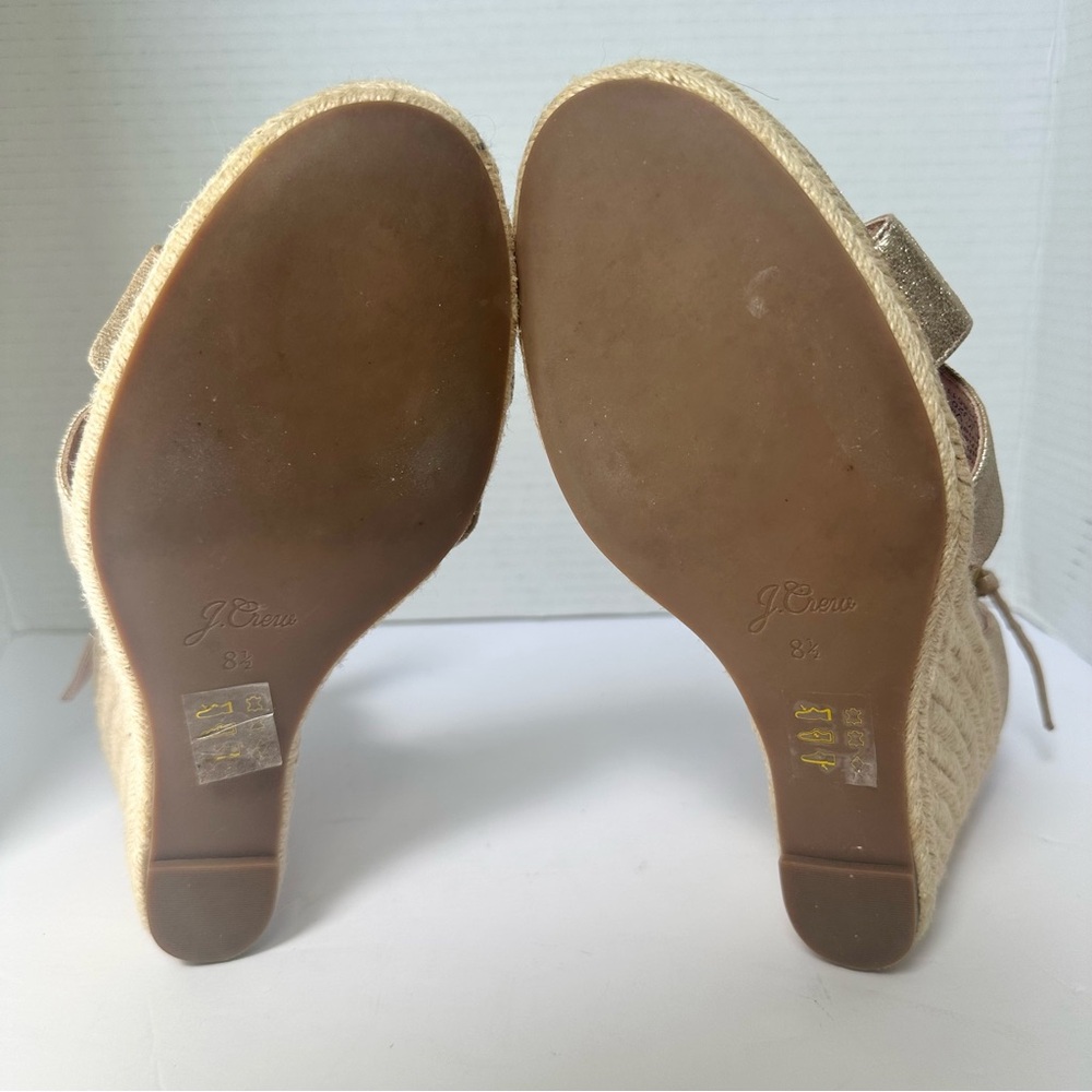 J. Crew Women’s Metallic Gold Wedge Espadrille Sandals with Ankle Strap-Size 8.5 - Picture 7 of 14